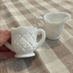 Set of 2 White Milk Glass Creamer and Sugar Set